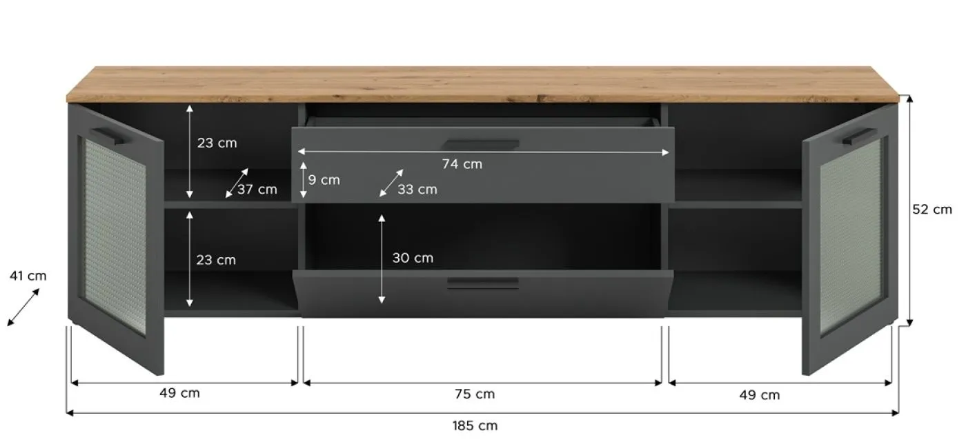 Lowboard TV-Board Niklas | Basalt Grau / Artisan Eiche