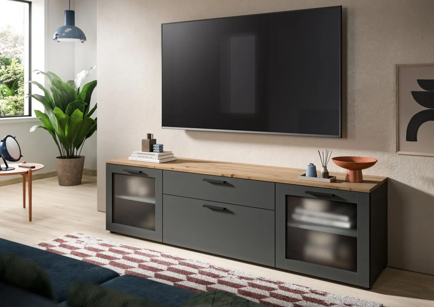 Lowboard TV-Board Niklas | Basalt Grau / Artisan Eiche