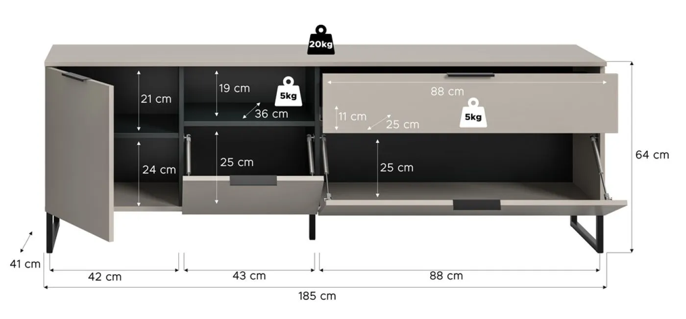 Lowboard TV-Board Noida | Kaschmir / schwarz mit 2er Set Beleuchtung