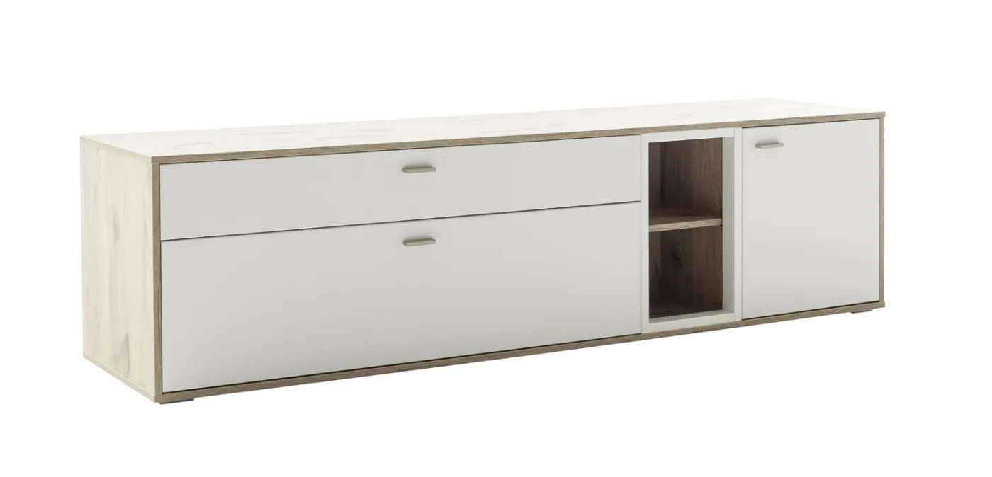 Lowboard TV-Board Santerno | weiß / Wildeiche mit LED Beleuchtung