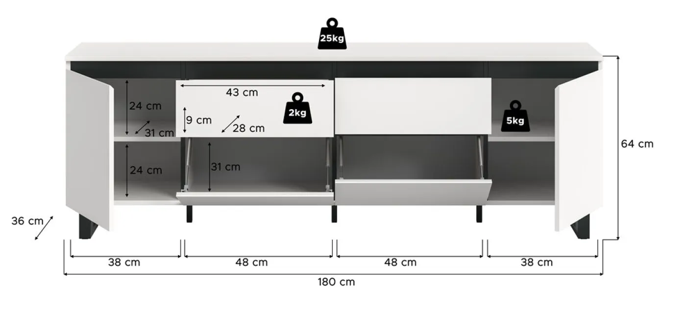 Lowboard TV-Board Tomasa | weiß / schwarz