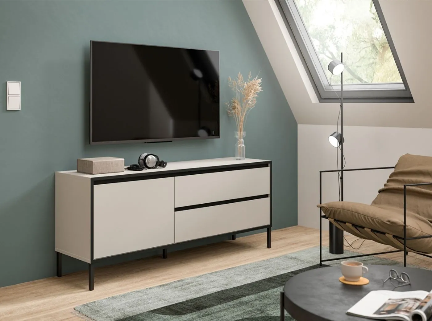 Lowboard TV-Board Tron | Kaschmir / schwarz