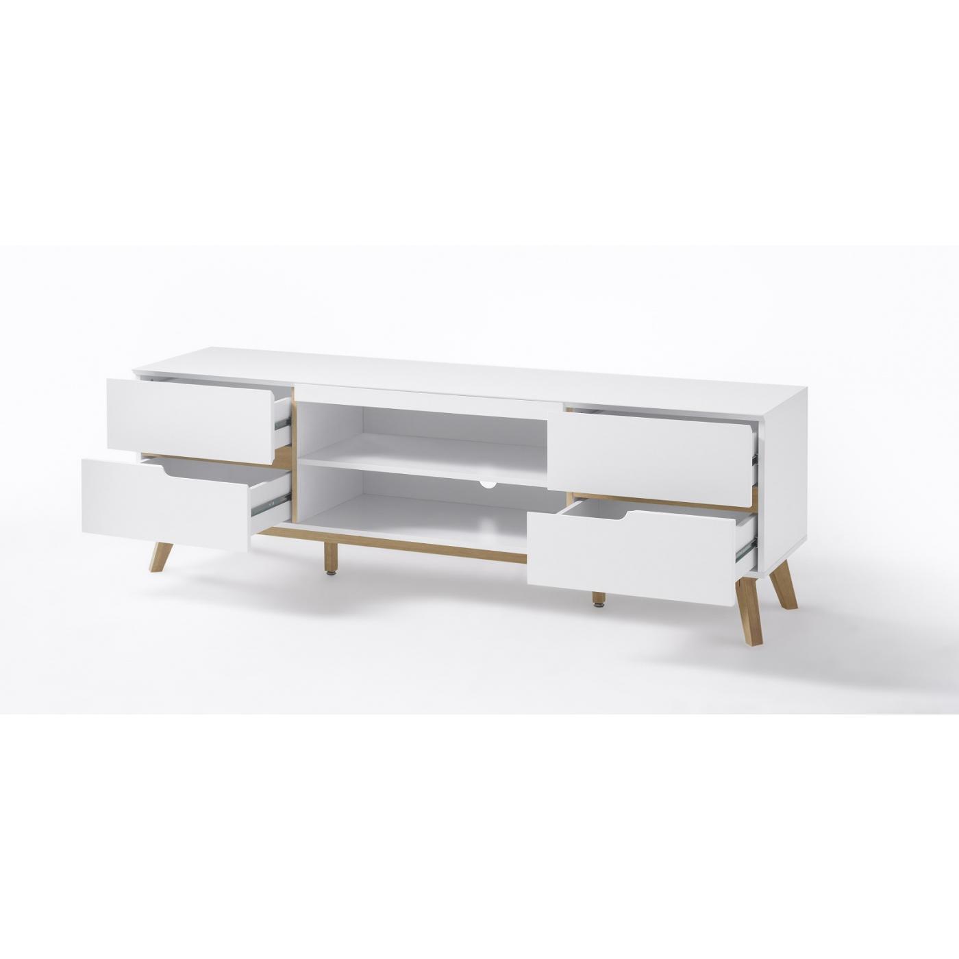 Lowboard TV-Schrank Cervo | weiß matt / Asteiche massiv