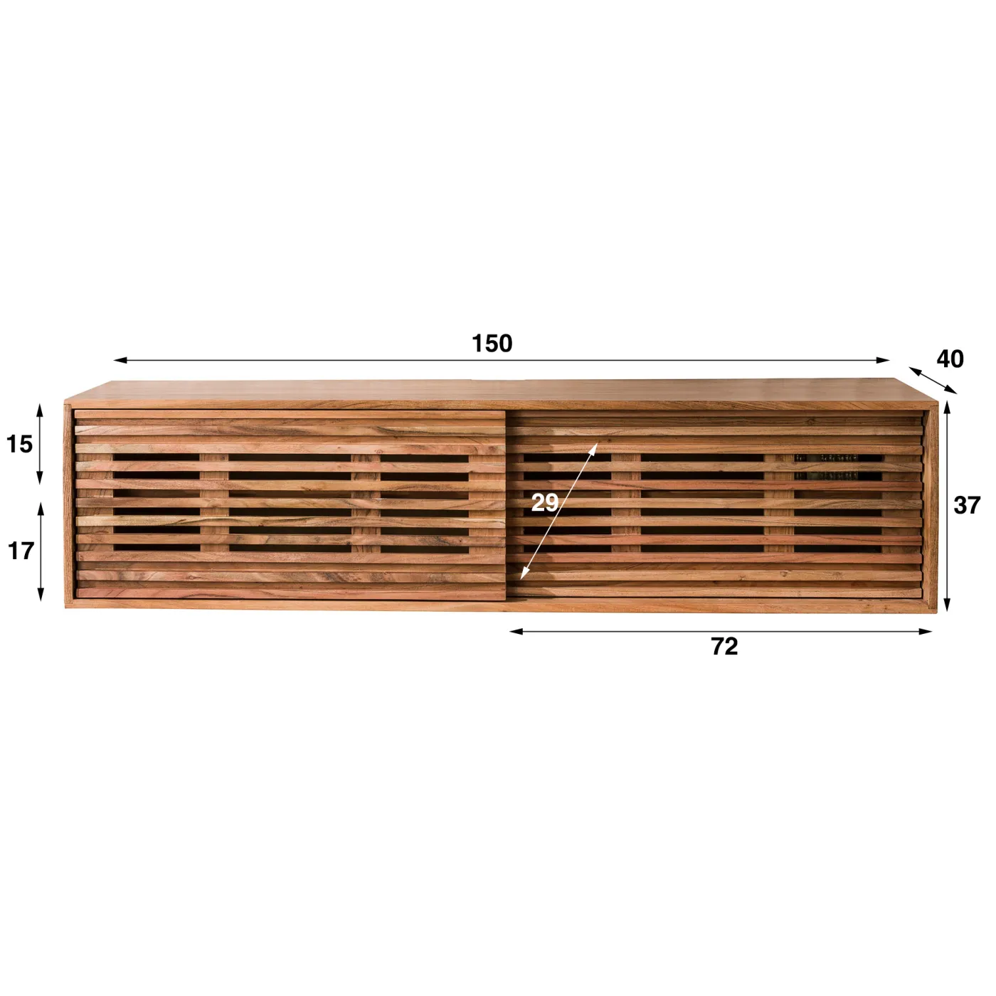 Lowboard TV-Schrank Levi | Akazie massiv | Lamellen | hängend | natur