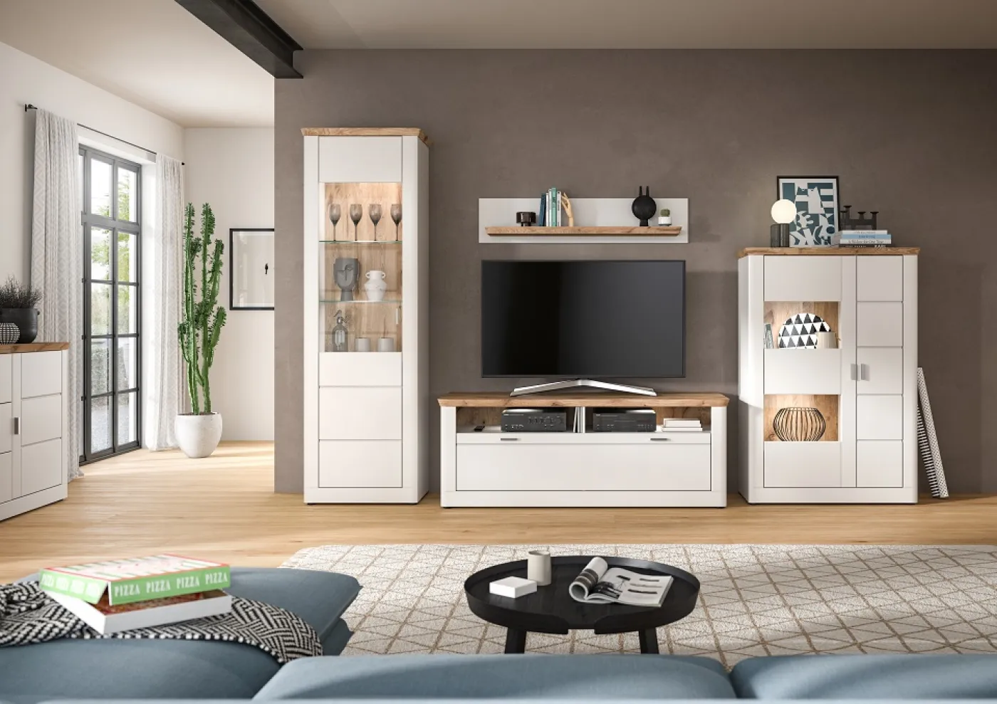 Lowboard TV-Schrank Michigan | weiß / Viking Oak