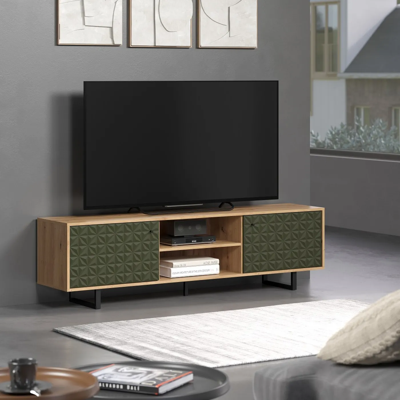 Lowboard TV-Schrank Sentra | Artisan Eiche / Dark Green