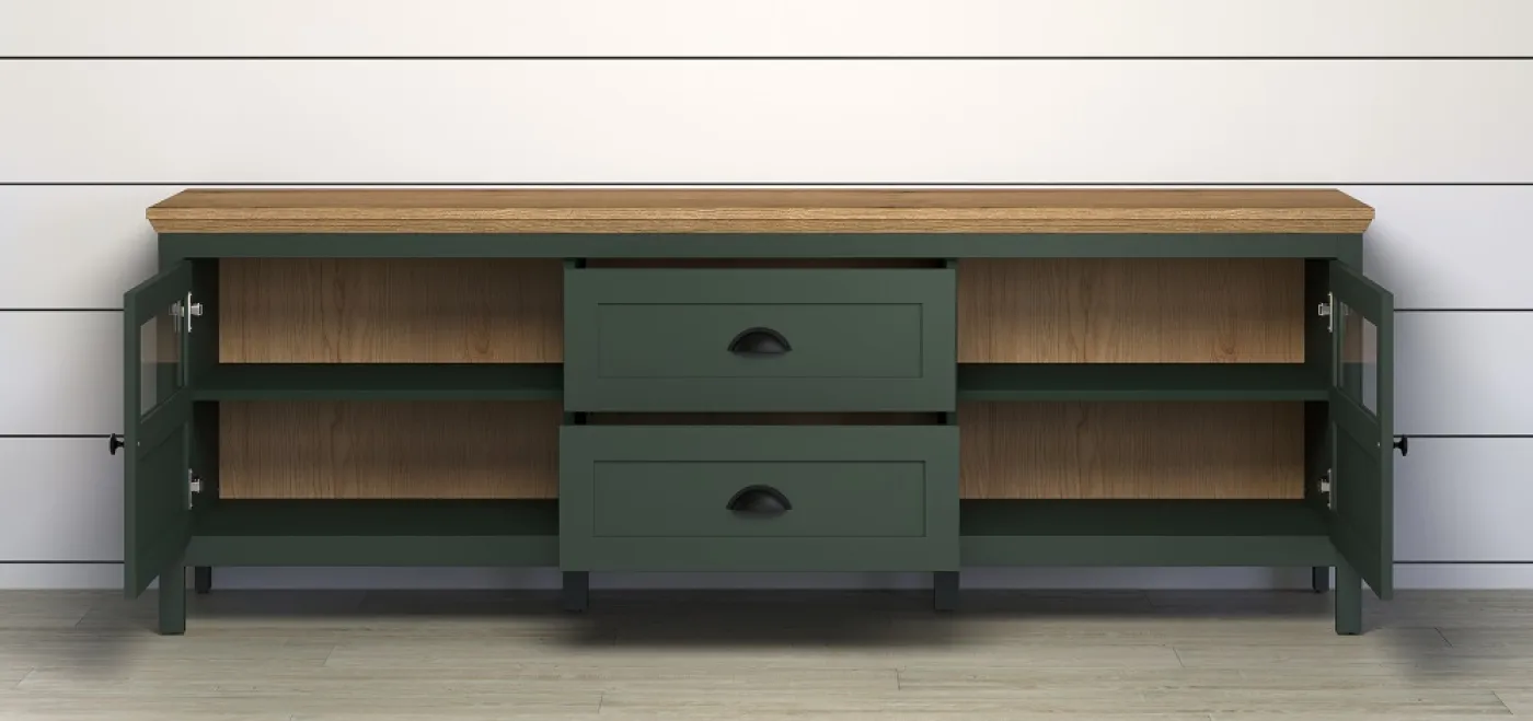 Lowboard TV-Schrank Stanton | Tannengrün / Eiche