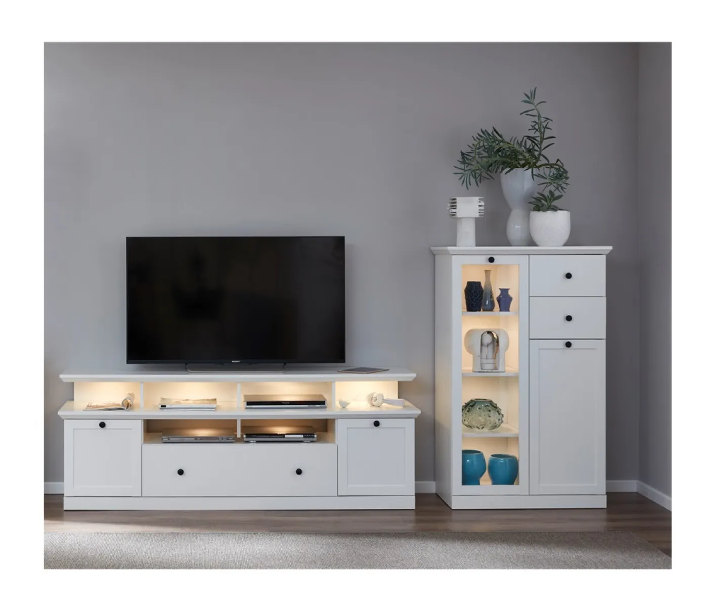 Lowboard TV-Unterteil Baxter | Landhausstil | weiß | LED Beleuchtung