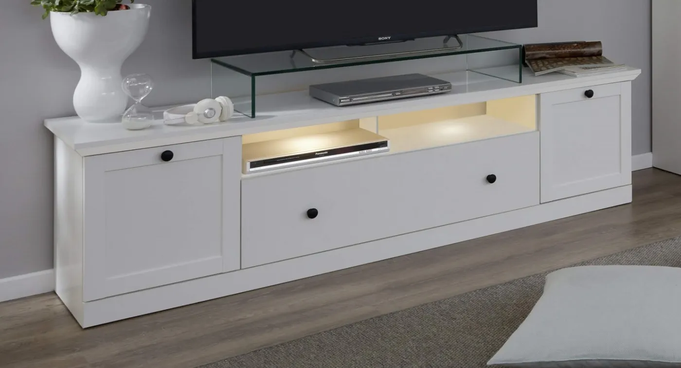 Lowboard TV-Unterteil Baxter | Landhausstil | weiß | mit 2er Set LED Unterbauspots