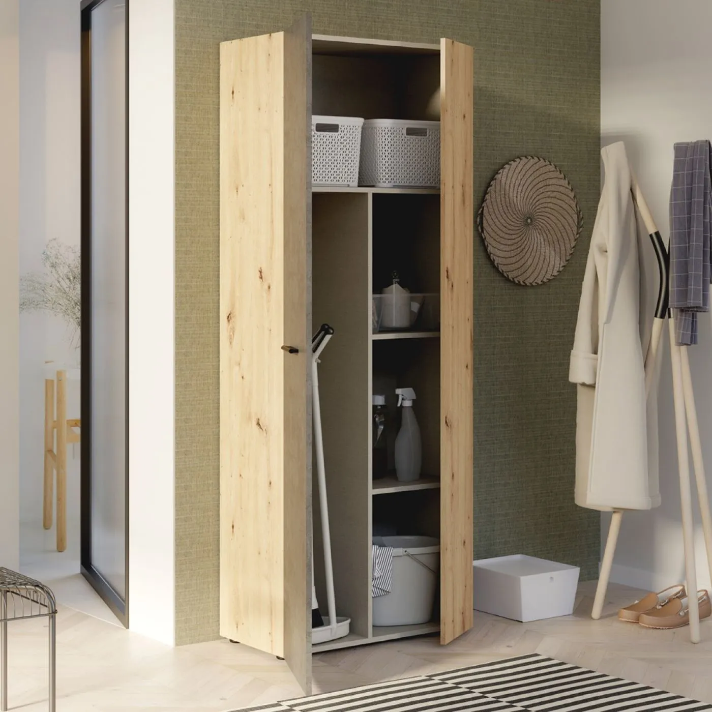 Mehrzweckschrank Drehtürenschrank Schrank Net106 | 2-türig | Dunkelgrau / Artisan Eiche