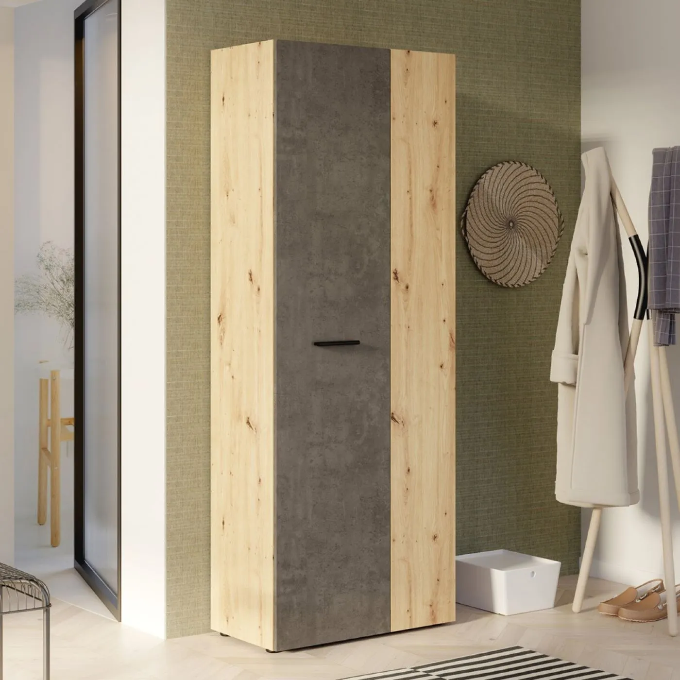 Mehrzweckschrank Drehtürenschrank Schrank Net106 | 2-türig | Dunkelgrau / Artisan Eiche