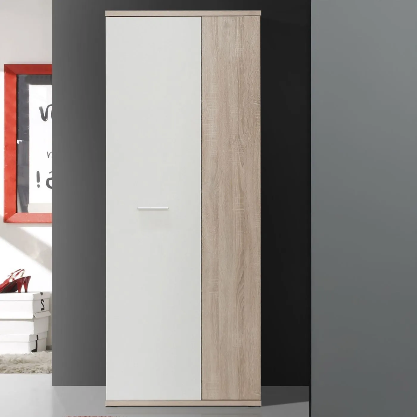 Mehrzweckschrank Drehtürenschrank Schrank Net106 | 2-türig | weiß / Sonoma Eiche