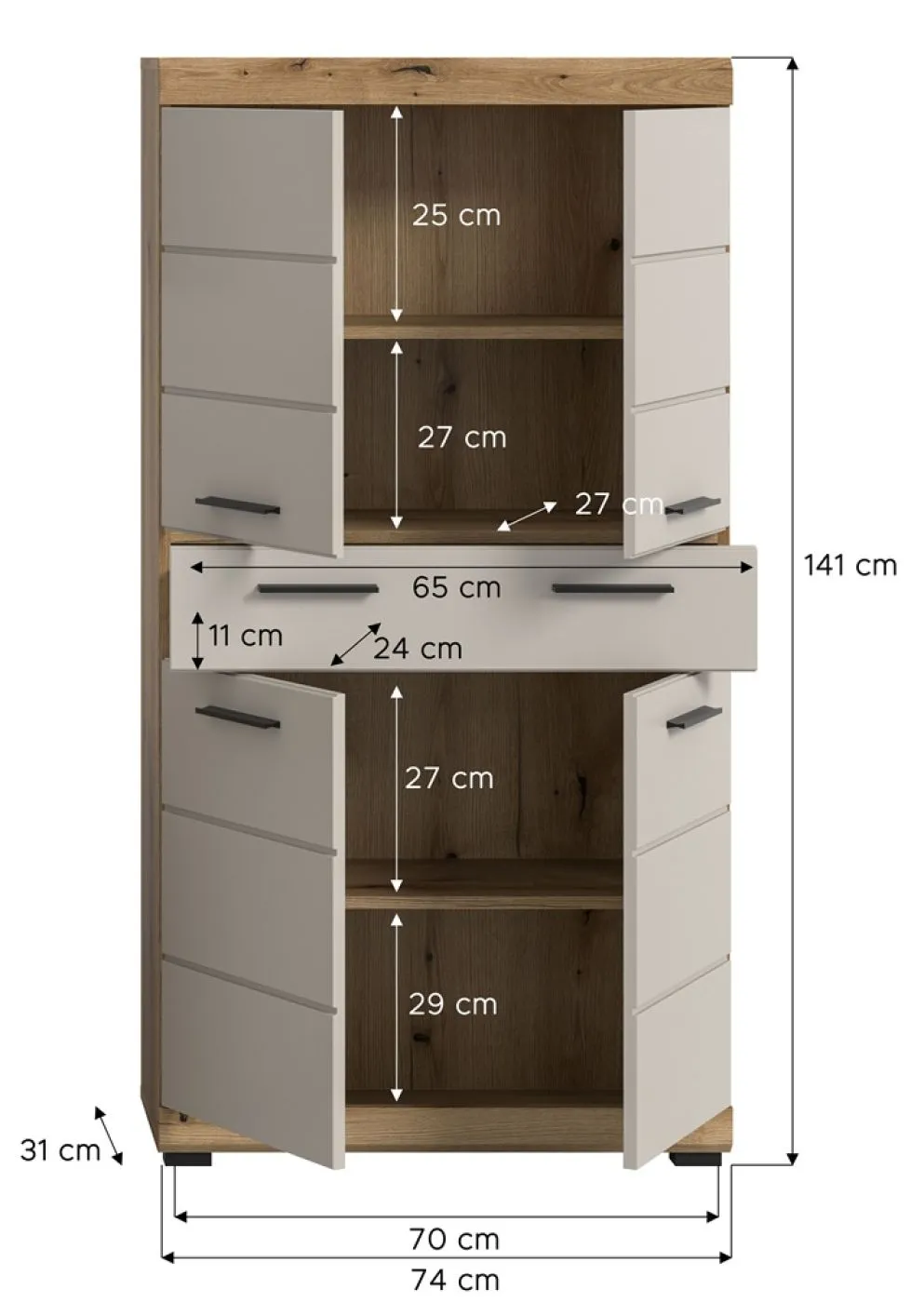 Midischrank breit Scout | mit Schubkasten | Kaschmir / Evoak Oak