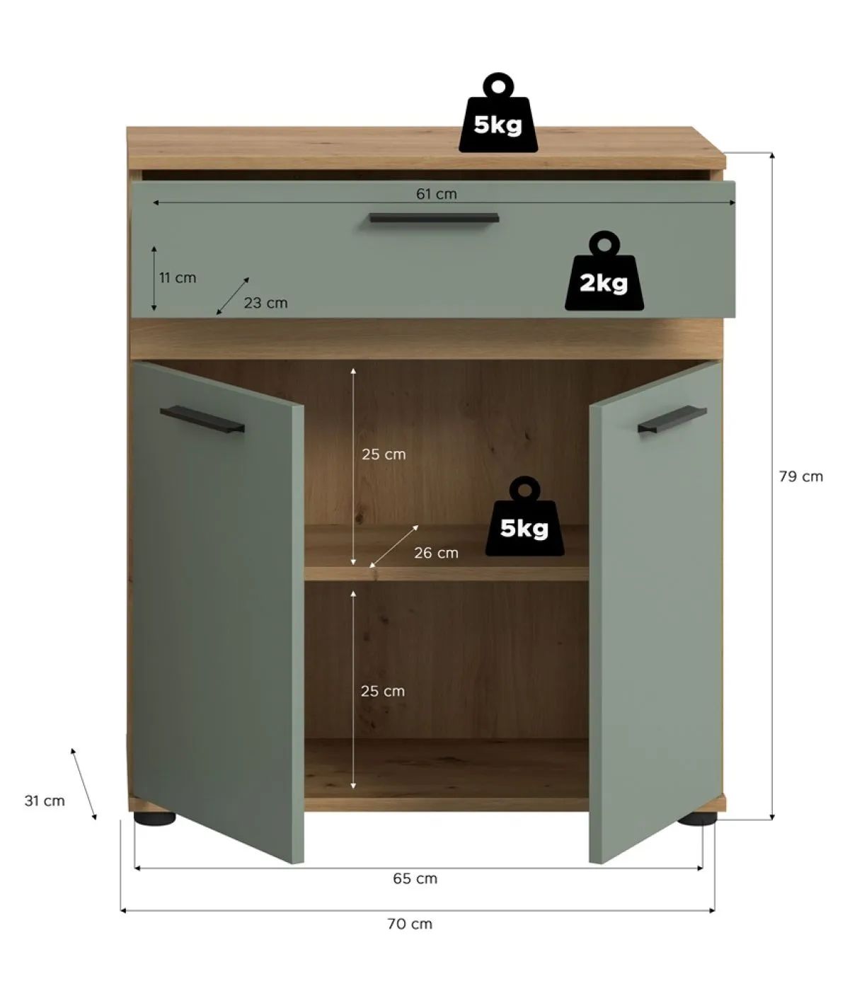 Midischrank Kommode Blake | Salbei / Artisan Eiche