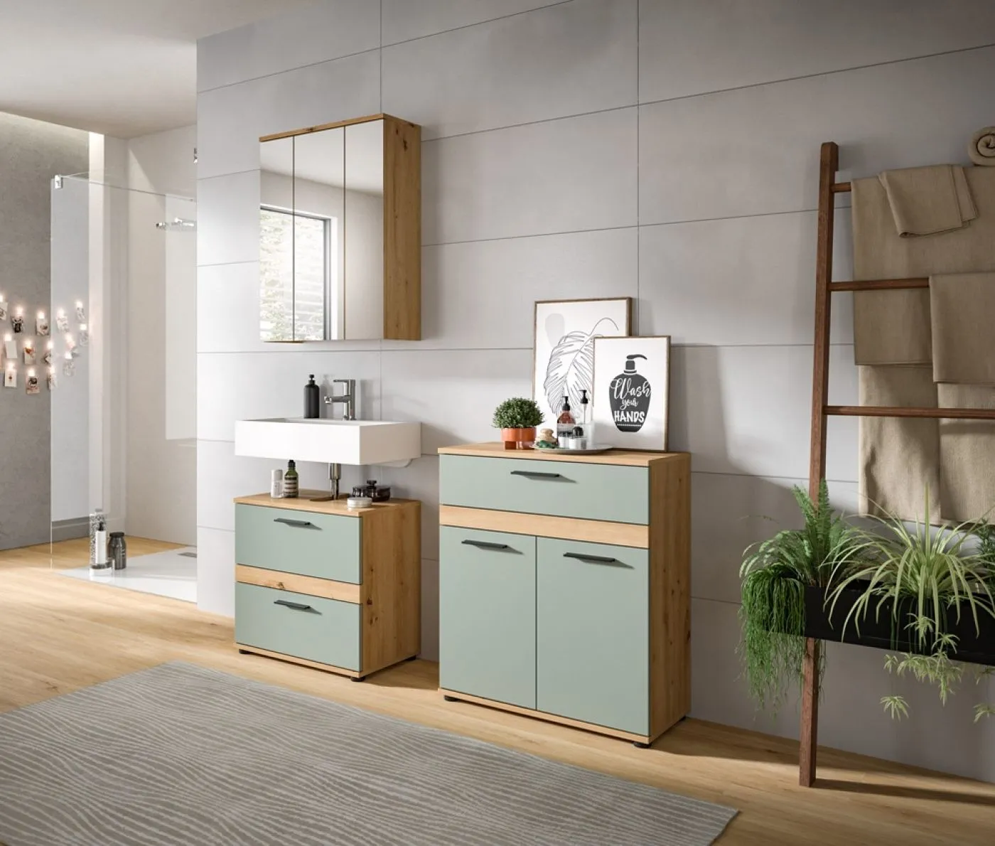 Midischrank Kommode Blake | Salbei / Artisan Eiche