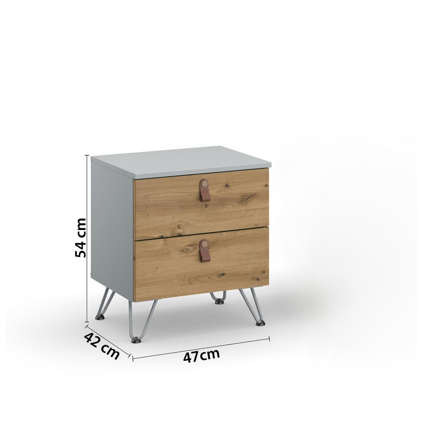 Nachttisch Homey | mit Schubkästen | seidengrau / Eiche Artisan