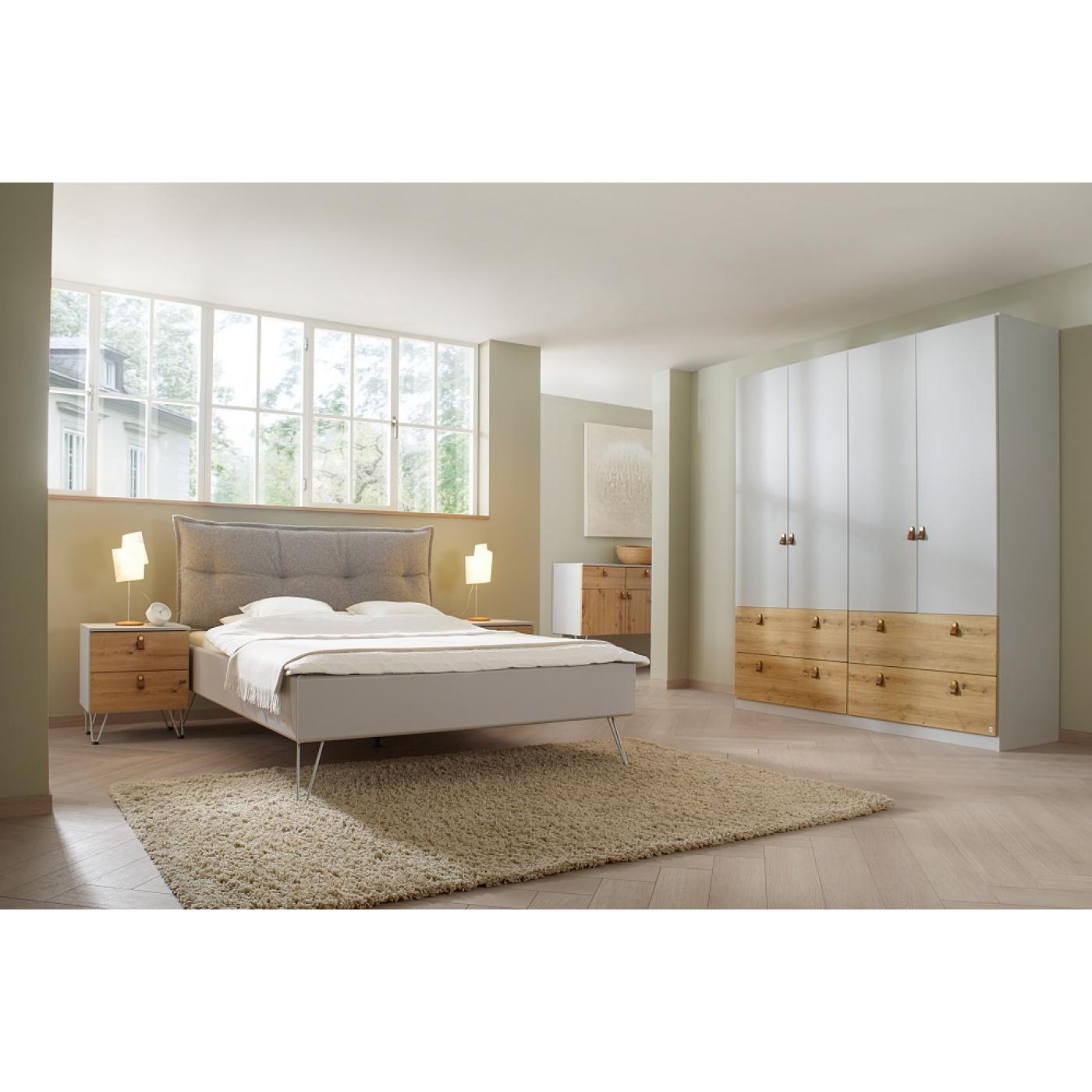 Nachttisch Homey | mit Schubkästen | seidengrau / Eiche Artisan