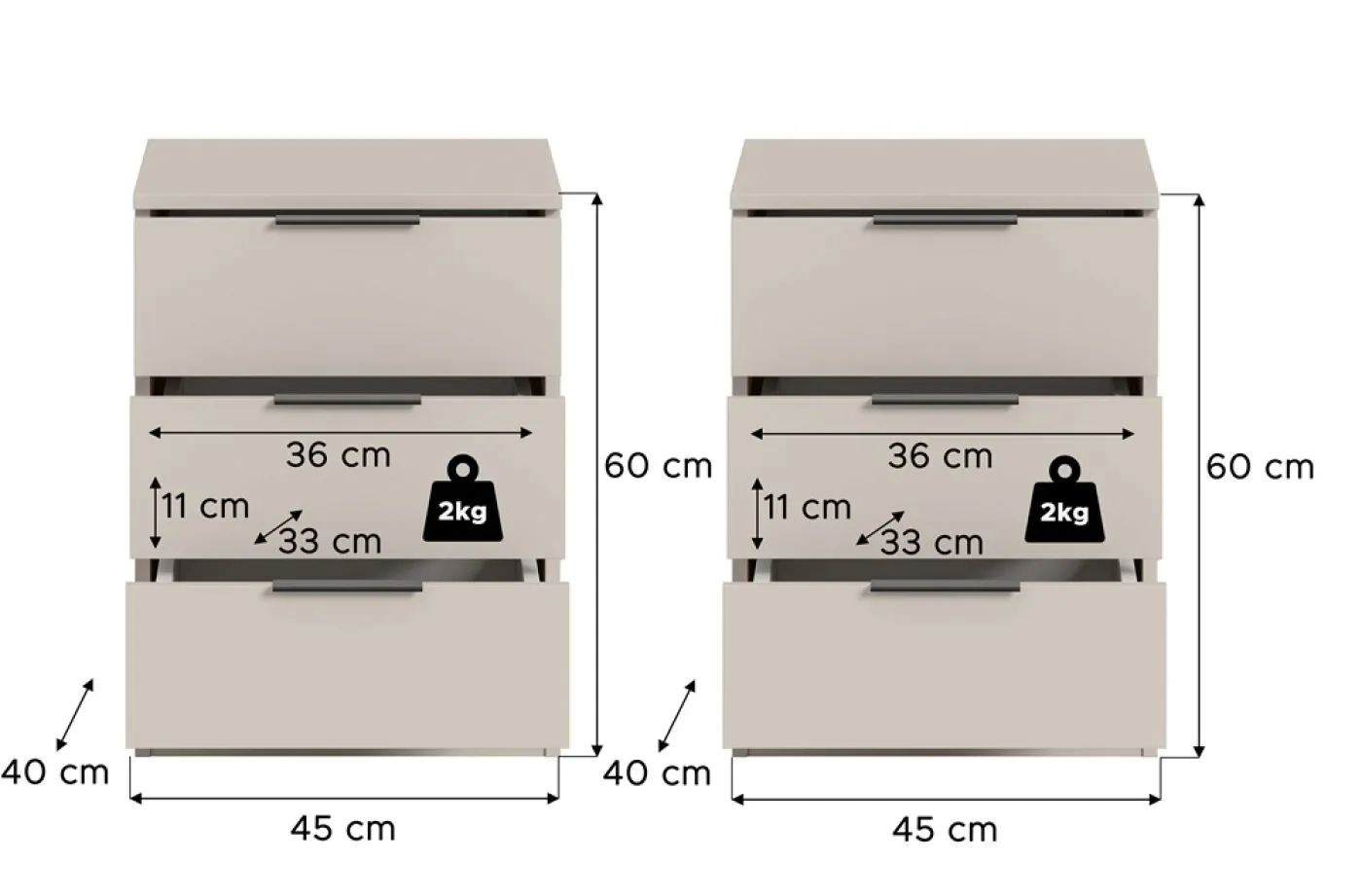Nachttisch Kopenhagen | 2er set | mit Schubkästen | Kaschmir