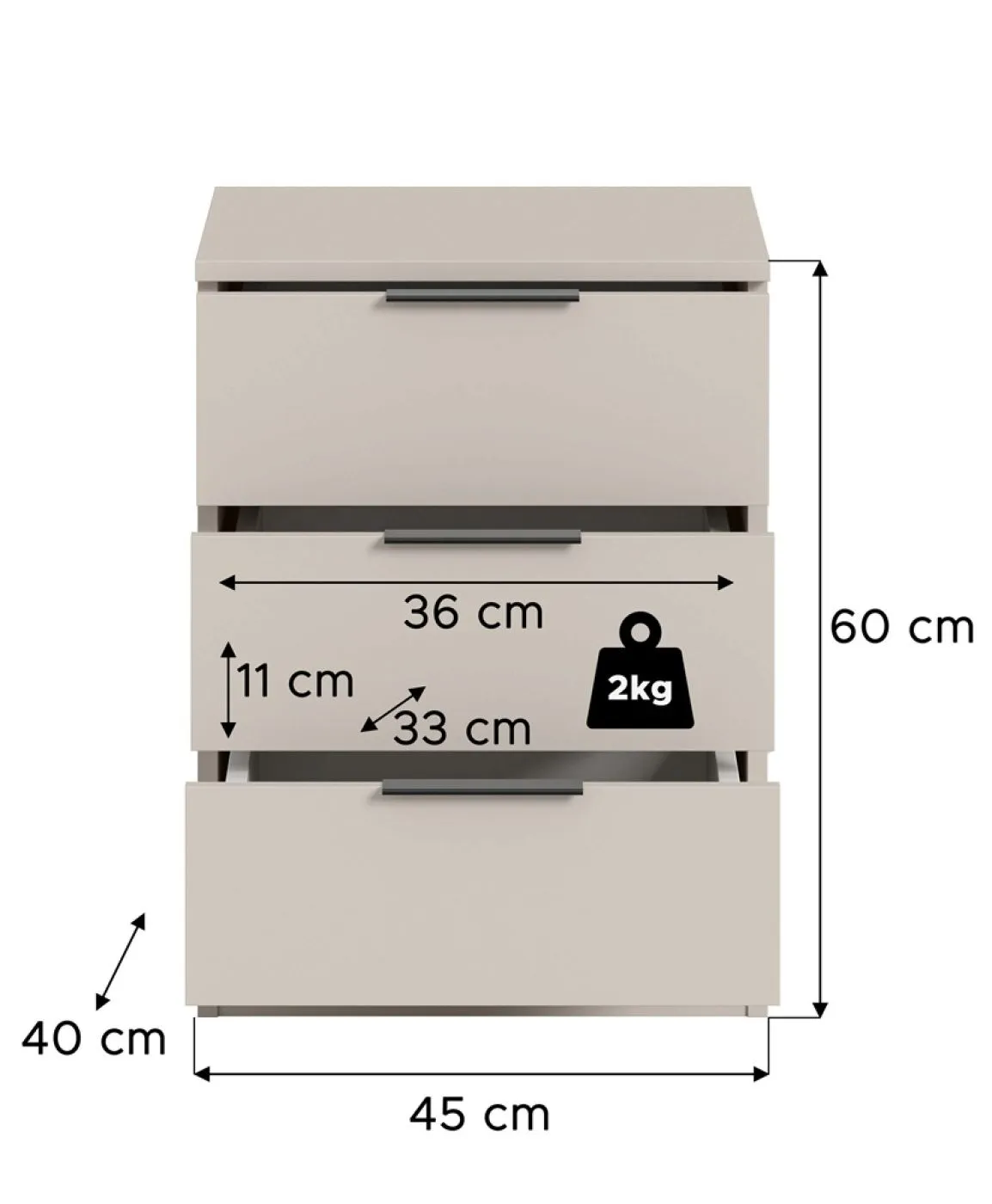 Nachttisch Kopenhagen | mit Schubkästen | Kaschmir