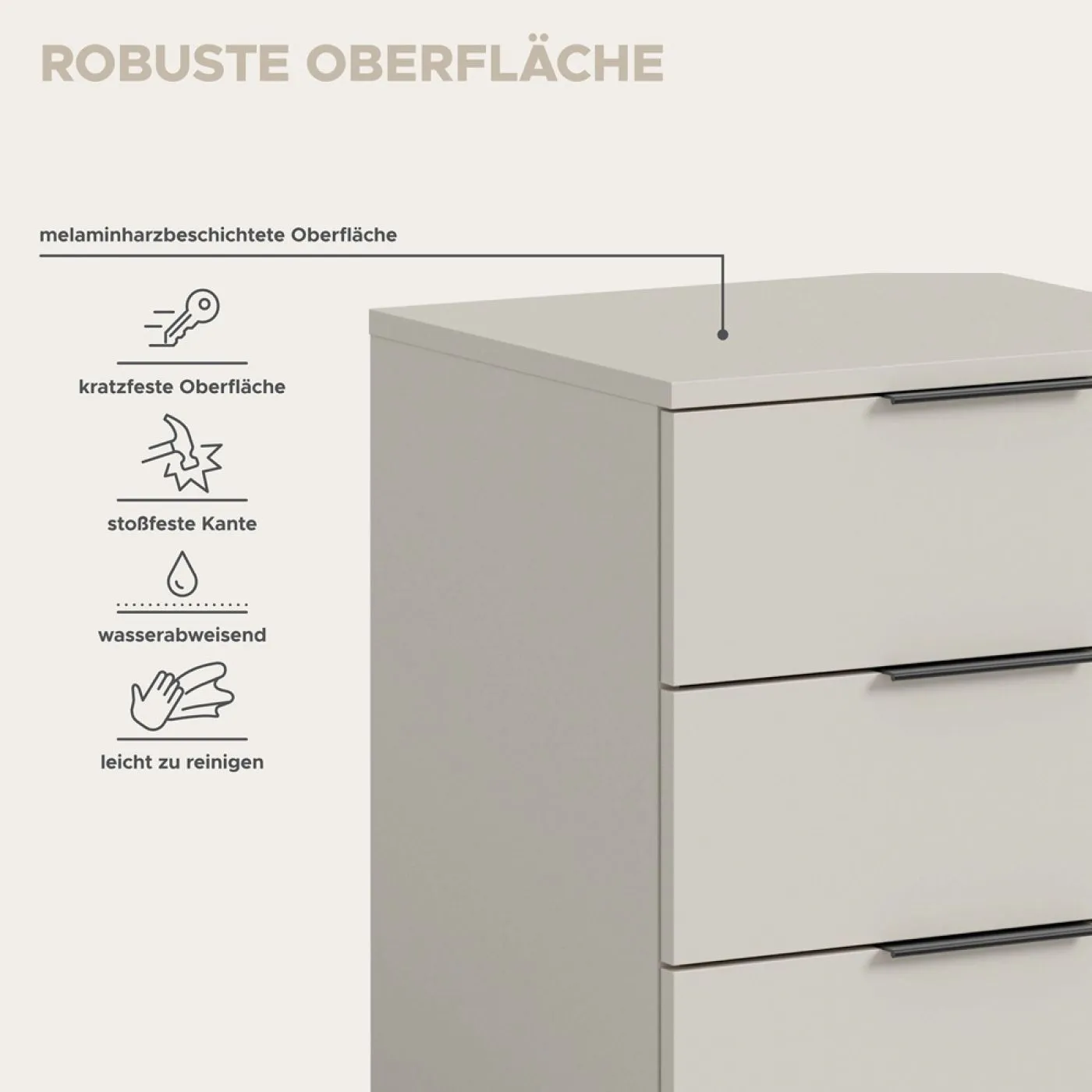 Nachttisch Kopenhagen | mit Schubkästen | Kaschmir