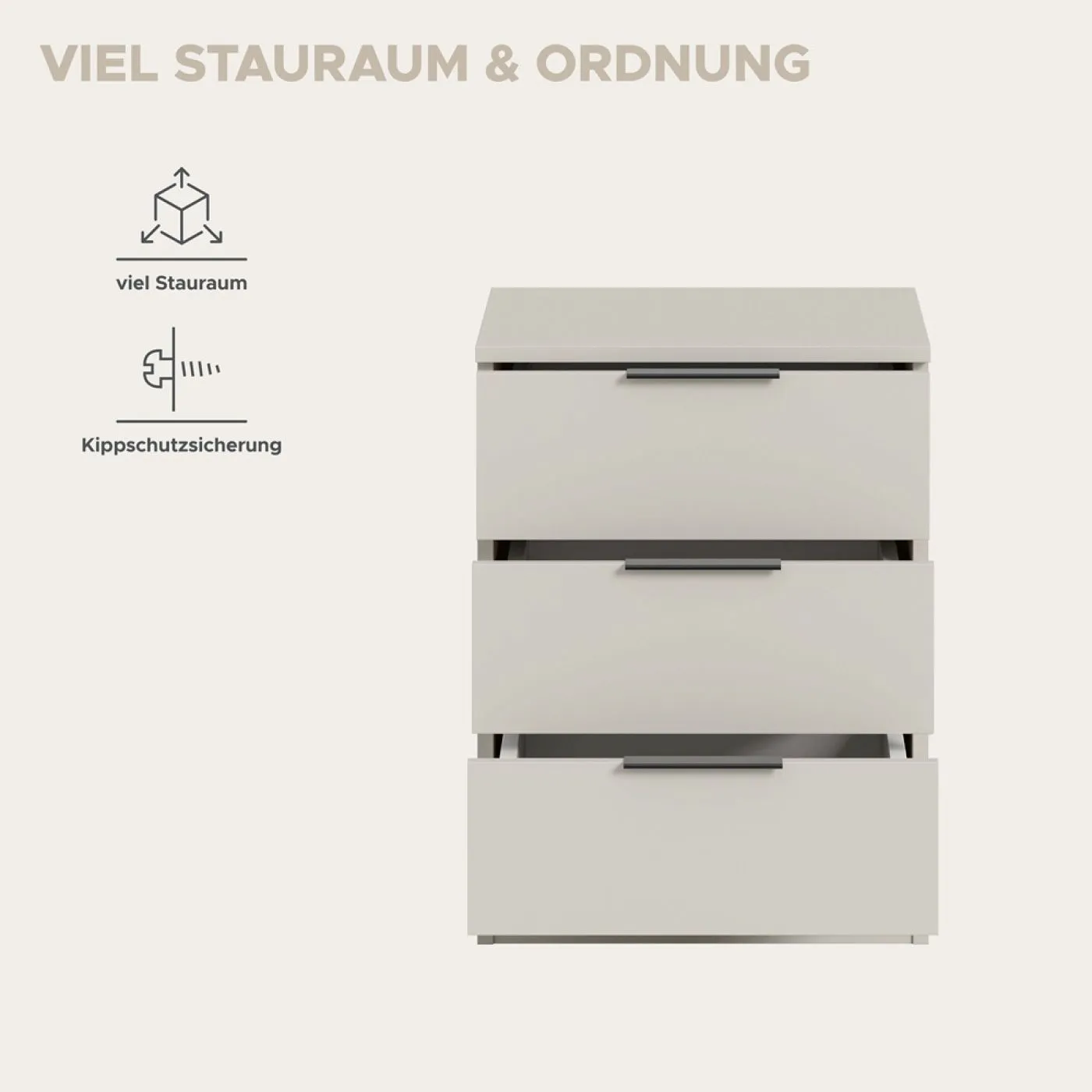 Nachttisch Kopenhagen | mit Schubkästen | Kaschmir