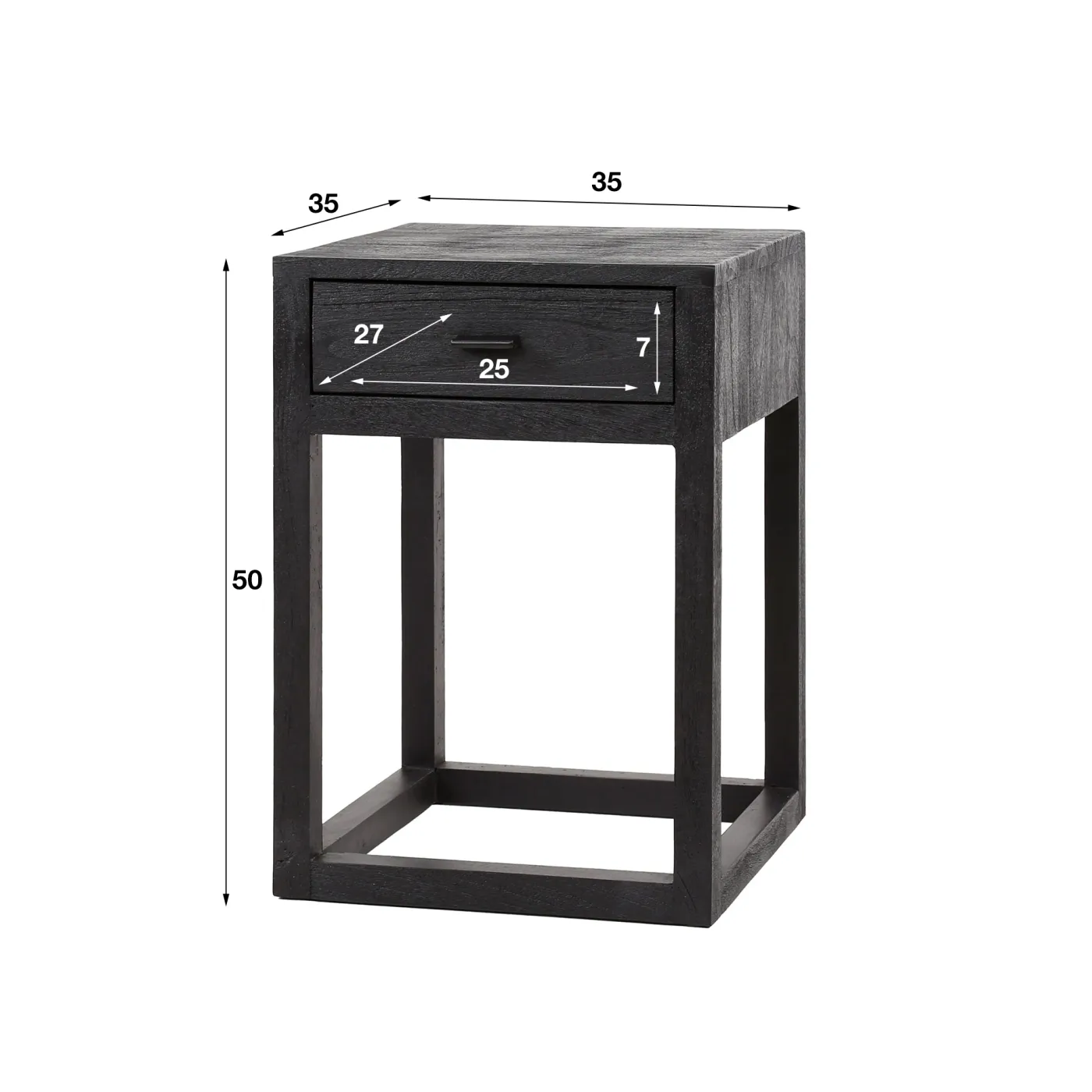 Nachttisch Kurai | mit Schubkasten | Akazie massiv | schwarz