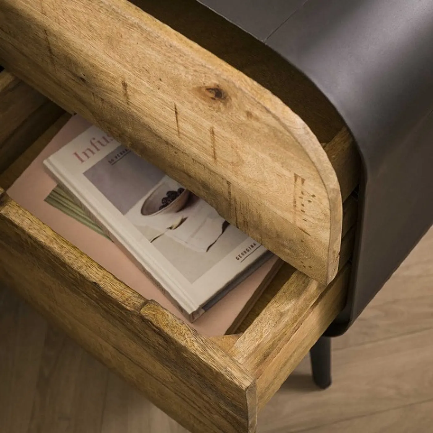 Nachttisch Kyo | mit Schubkästen | Mango massiv | weiß Antik