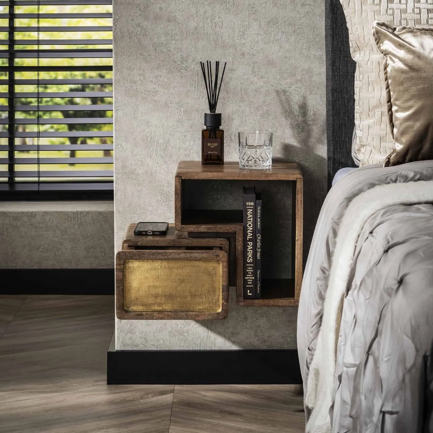 Nachttisch Laita 3 | 2er set | mit Schubkasten | Mangoholz | sandfarbe