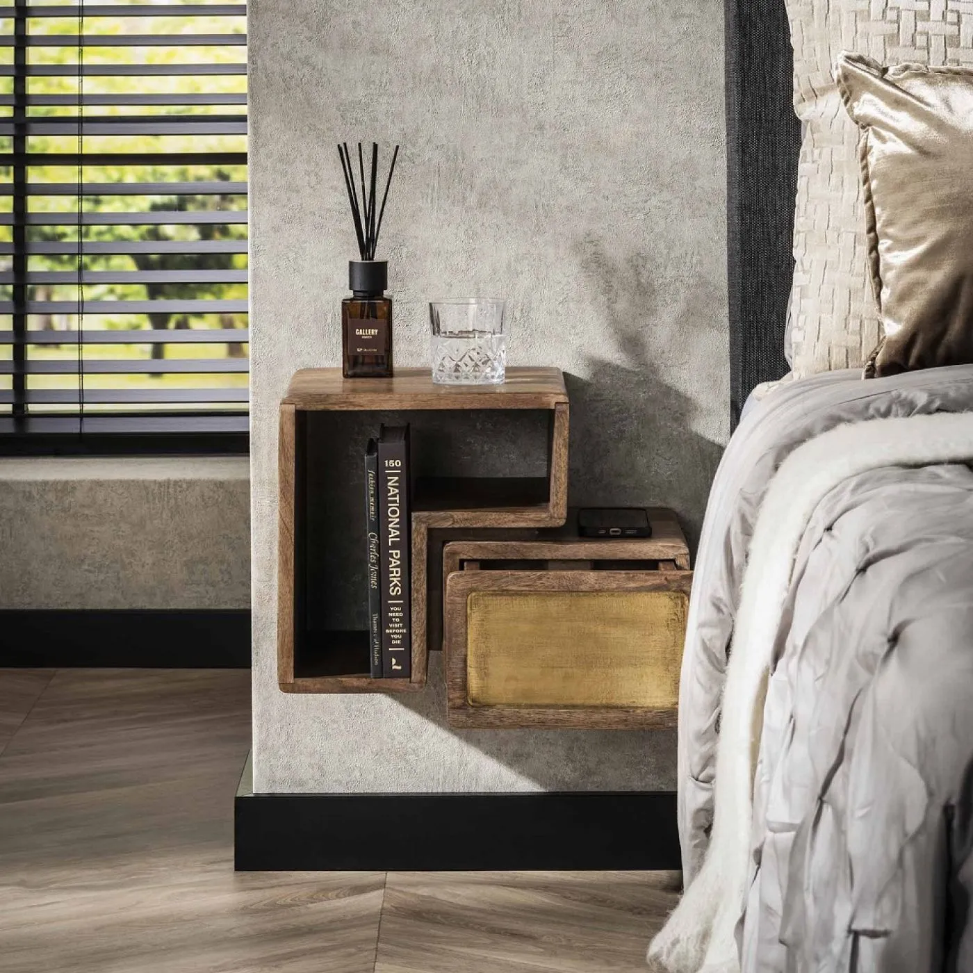 Nachttisch Laita 3 | 2er set | mit Schubkasten | Mangoholz | sandfarbe