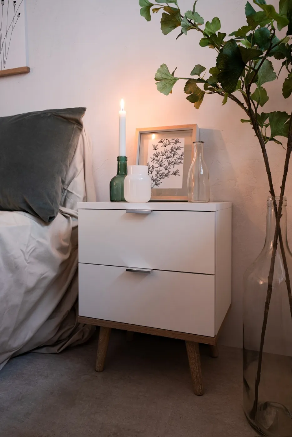 Nachttisch Nachtkonsole Oslo | Skandinavisch | weiß / Sonoma Eiche