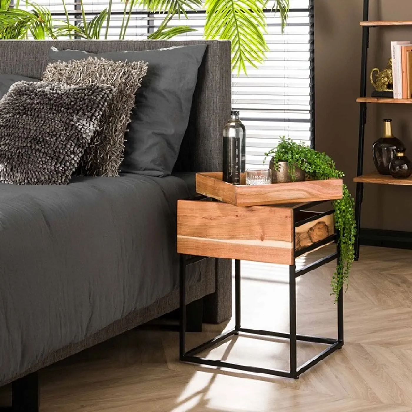 Nachttisch Pan | mit Schubkasten | Akazie massiv | naturell