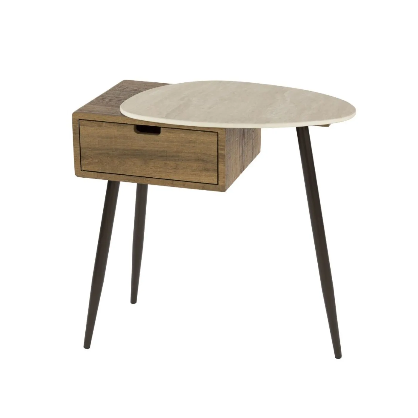 Nachttisch Pula | Rechtsseitige Tischplatte | Keramik travertin | Eiche