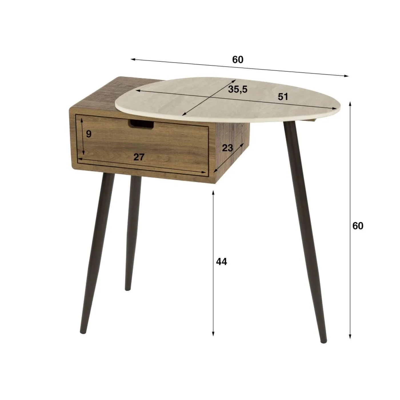 Nachttisch Pula | Rechtsseitige Tischplatte | Keramik travertin | Eiche