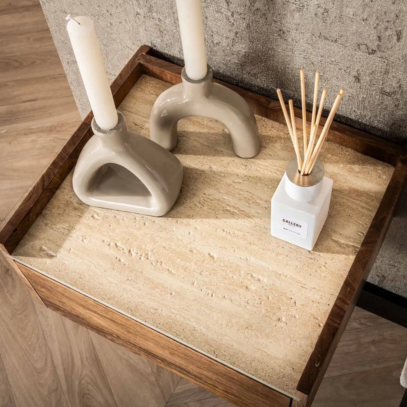 Nachttisch Safe | mit Schubkasten | Mangoholz | sandfarbe