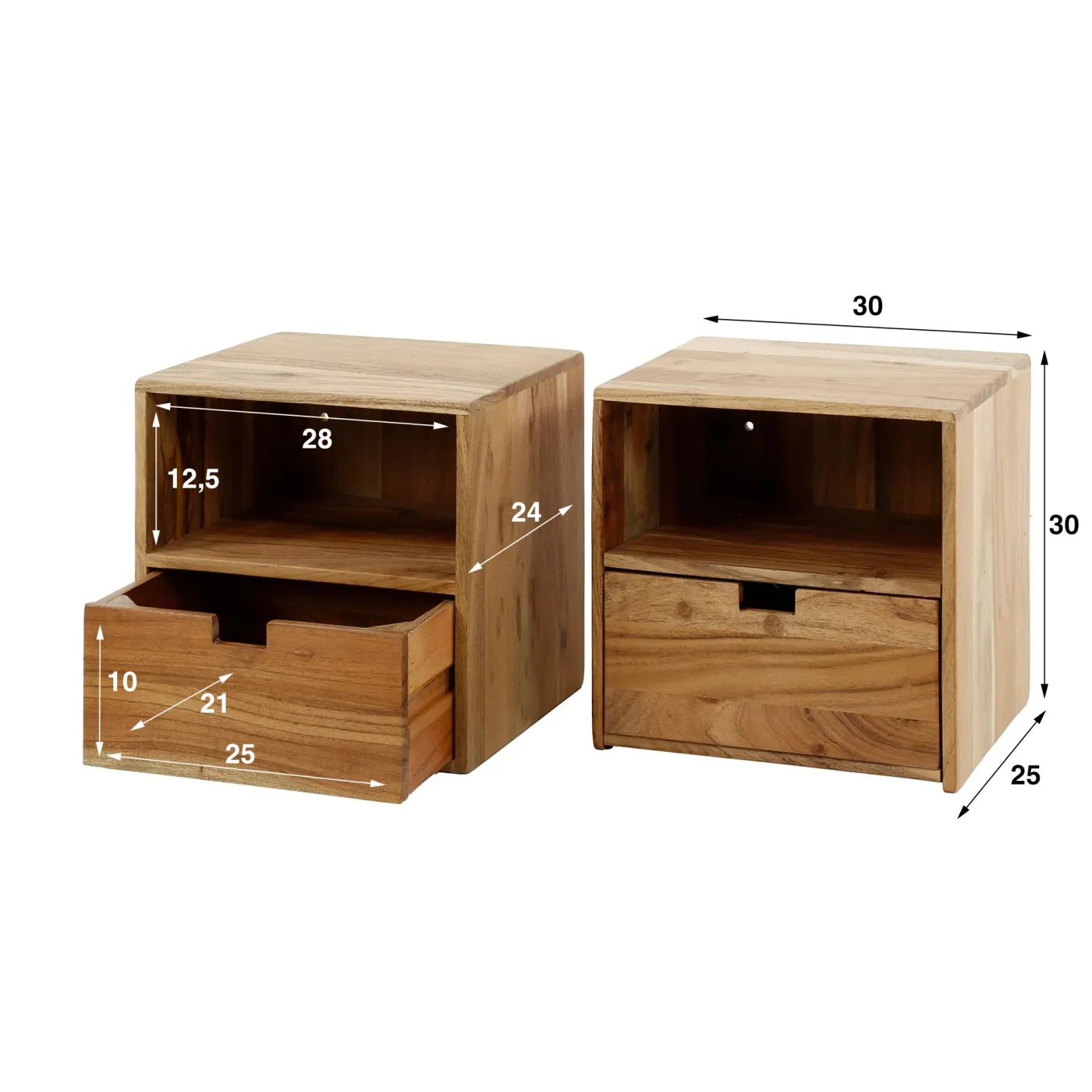 Nachttisch Set Cruz | mit Schubkasten | Akazie massiv | naturel