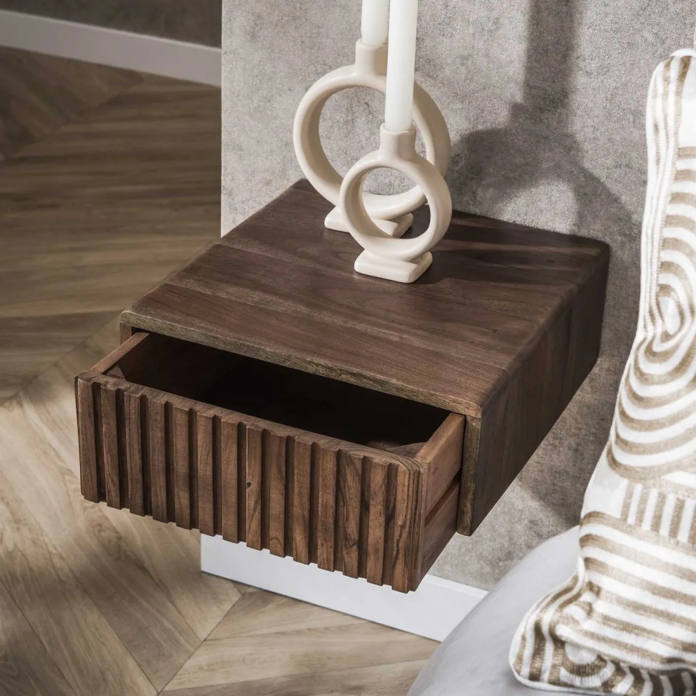 Nachttisch set Galia | 2-teilig | mit Schubkasten | Akazie massiv | braun