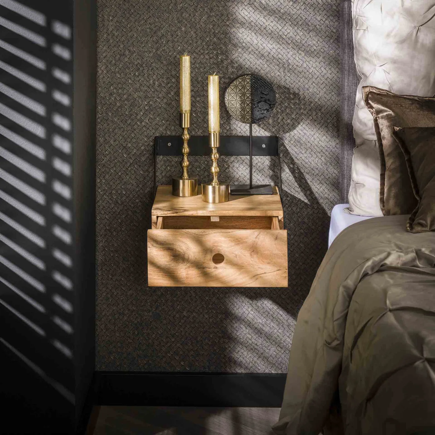 Nachttisch Set Milton | 2-teilig | mit Schubkasten | Akazie massiv | naturel