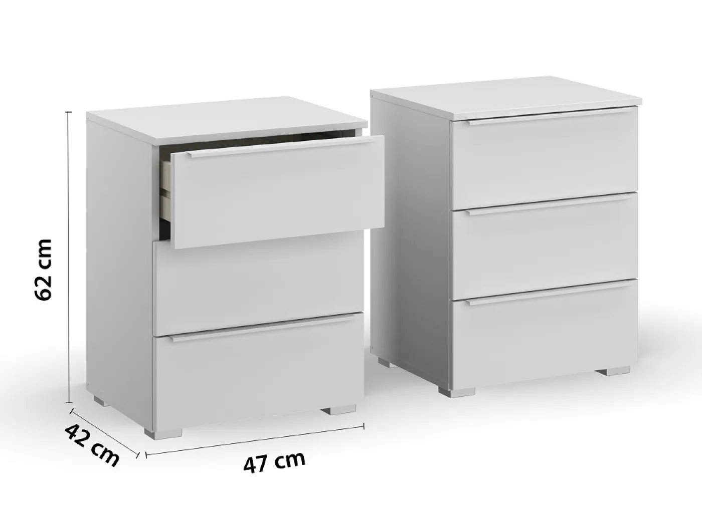 Nachttisch Set Monostar | 2-teilig | mit Schubkästen | Alpinweiß | 47 cm x 62 cm x 43 cm