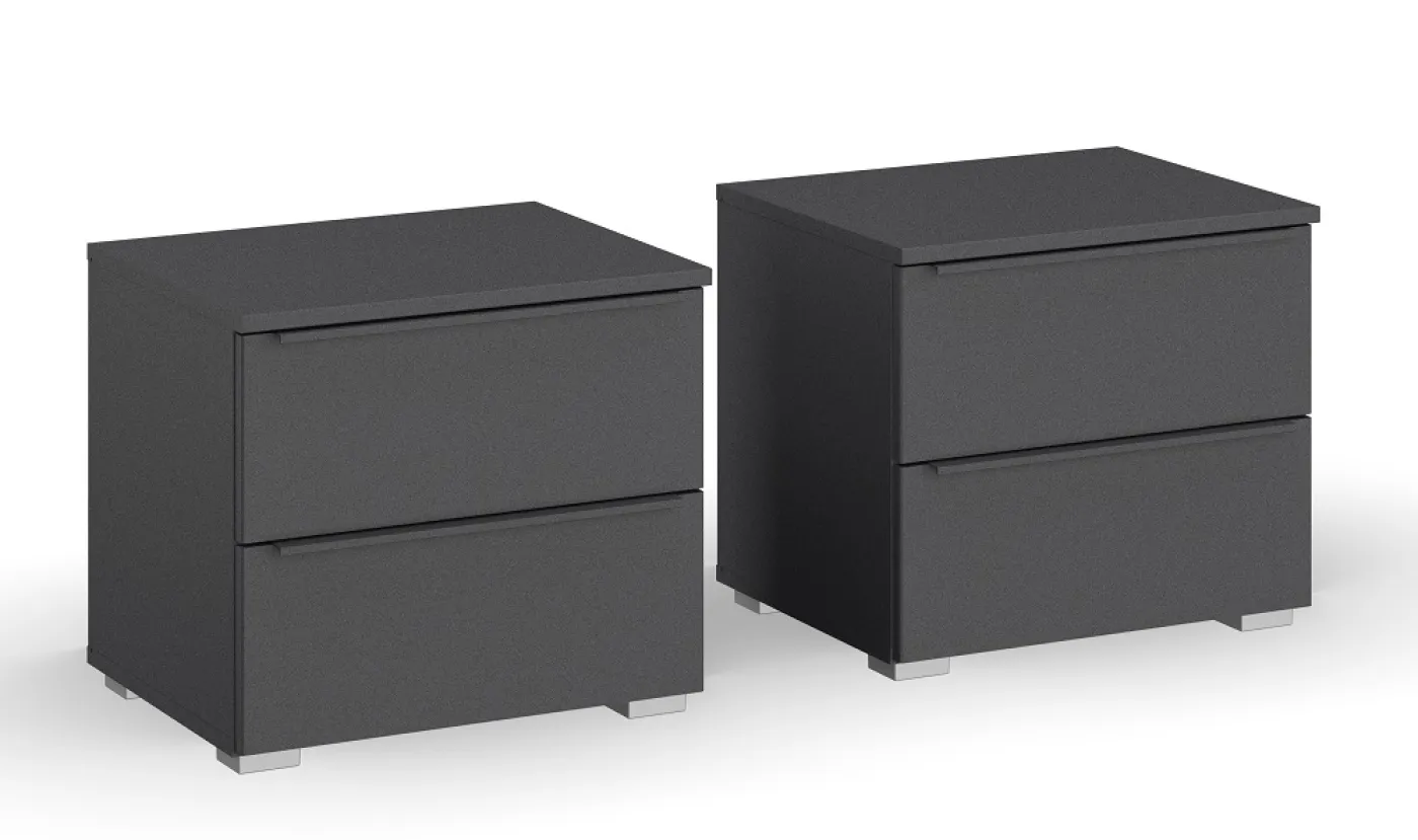 Nachttisch Set Monostar | 2-teilig | mit Schubkästen | grau metallic | 47 cm x 43 cm x 42 cm
