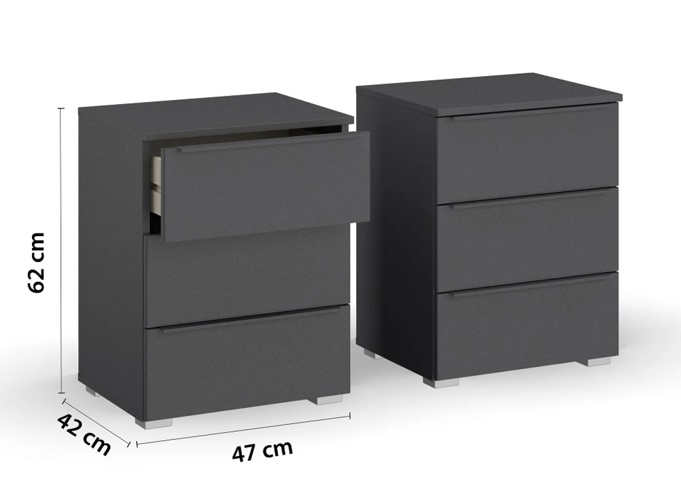 Nachttisch Set Monostar | 2-teilig | mit Schubkästen | grau metallic | 47 cm x 43 cm x 42 cm