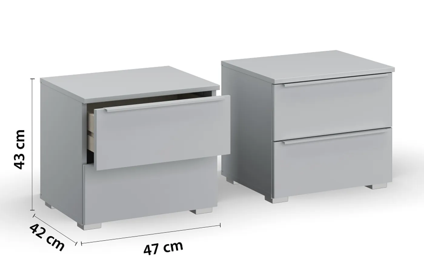 Nachttisch Set Monostar | 2-teilig | mit Schubkästen | seidengrau | 47 cm x 43 cm x 42 cm