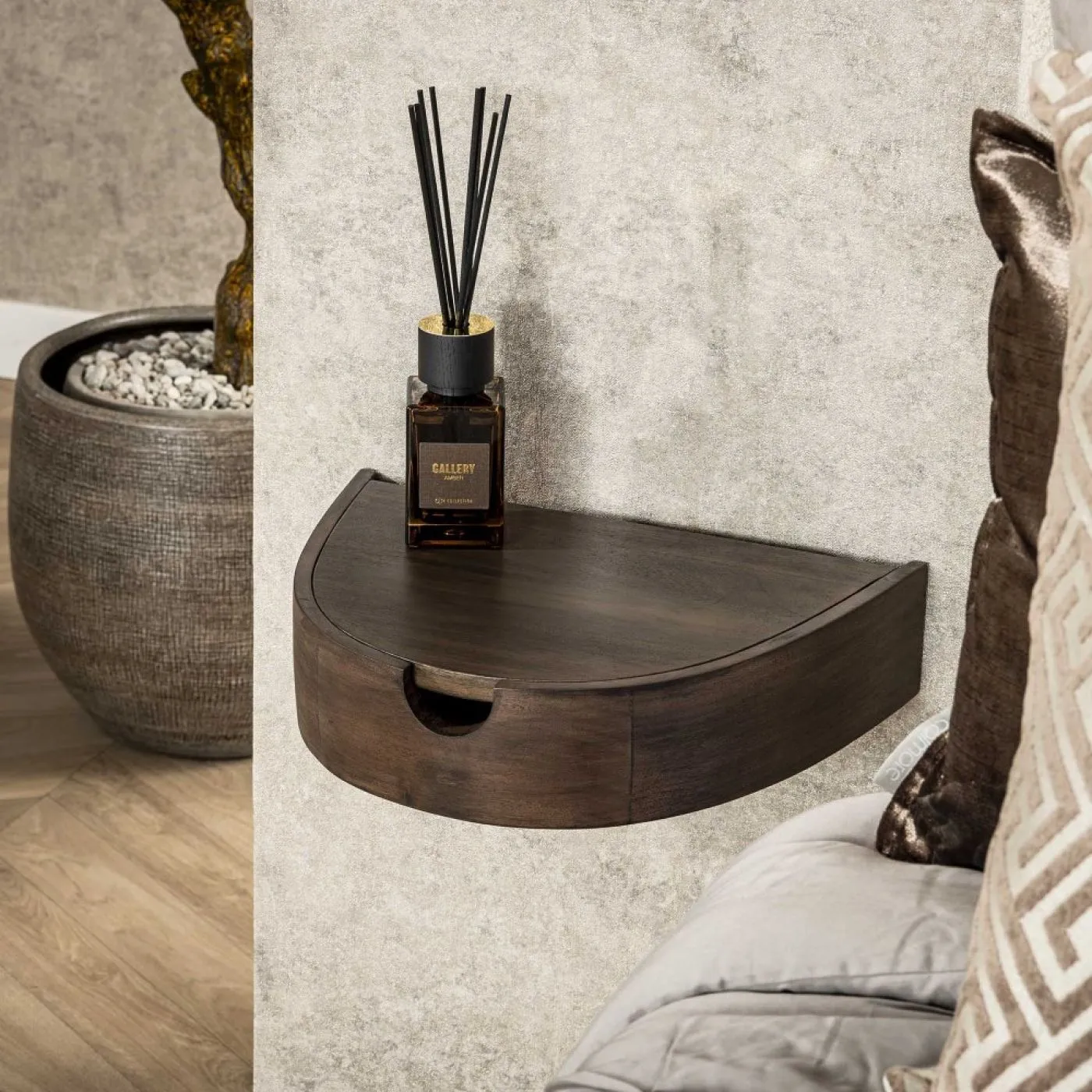 Nachttisch set Naga | 2-teilig | mit Klappe | Akazie massiv | glaze braun