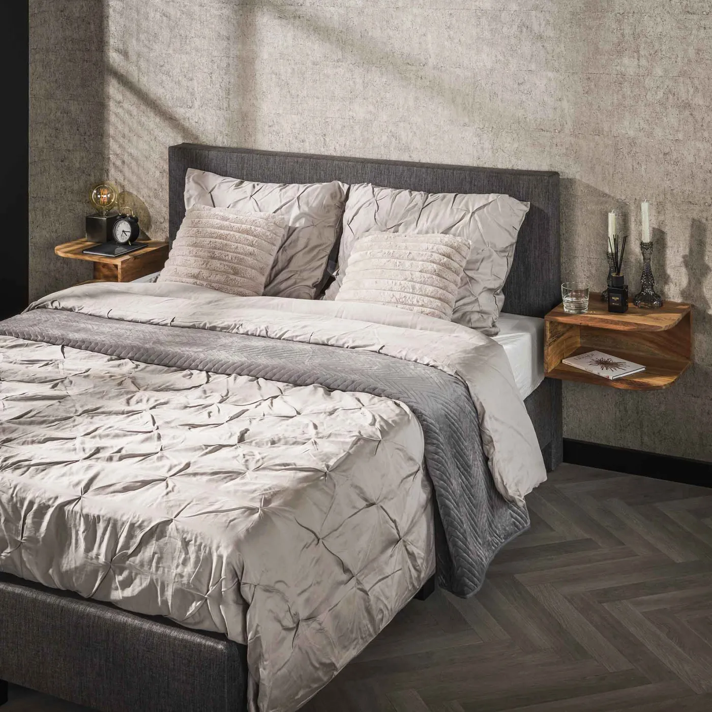 Nachttisch Set Nisso | mit Ablage | Akazie massiv | natur