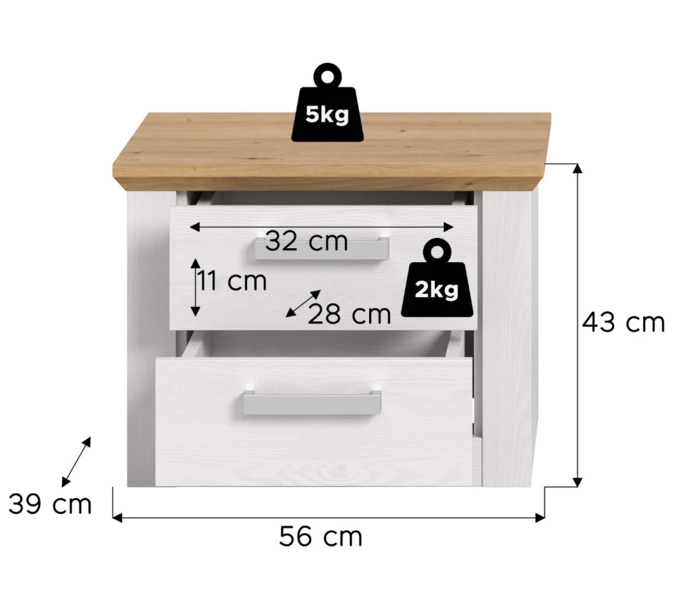 Nachttisch Verona | mit Schubkästen | Artisan / Sibiu Lärche