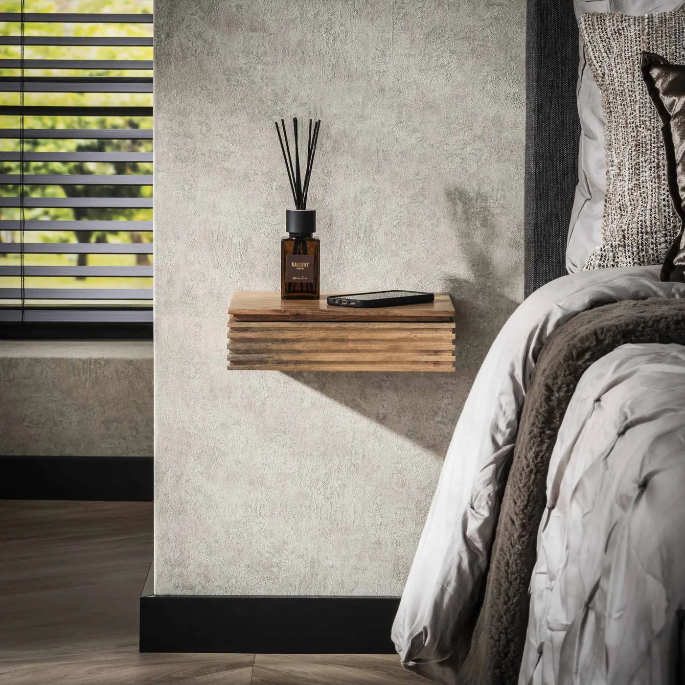 Nachttisch Waffel | mit Schublade | Akazie Massiv | Naturfarben | 30 cm