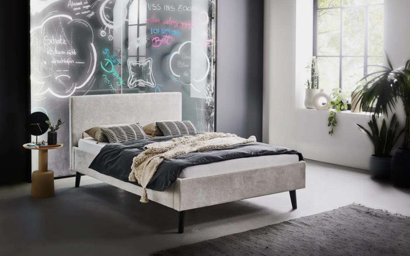 Polsterbett Avola | Cord | beige | 140 x 200 cm