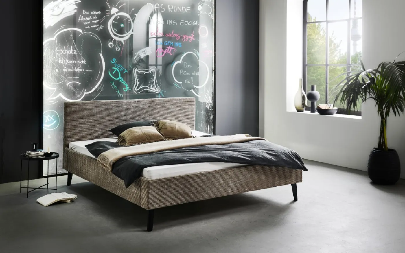 Polsterbett Avola | Cord | taupe braun | 180 x 200 cm