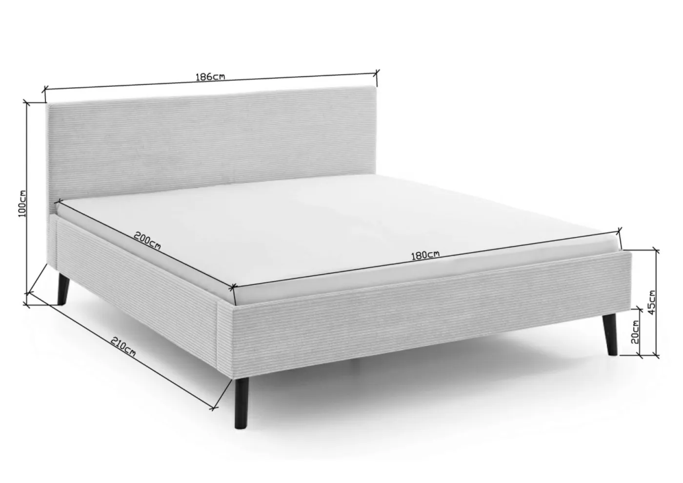 Polsterbett Avola | Cord | taupe braun | 180 x 200 cm