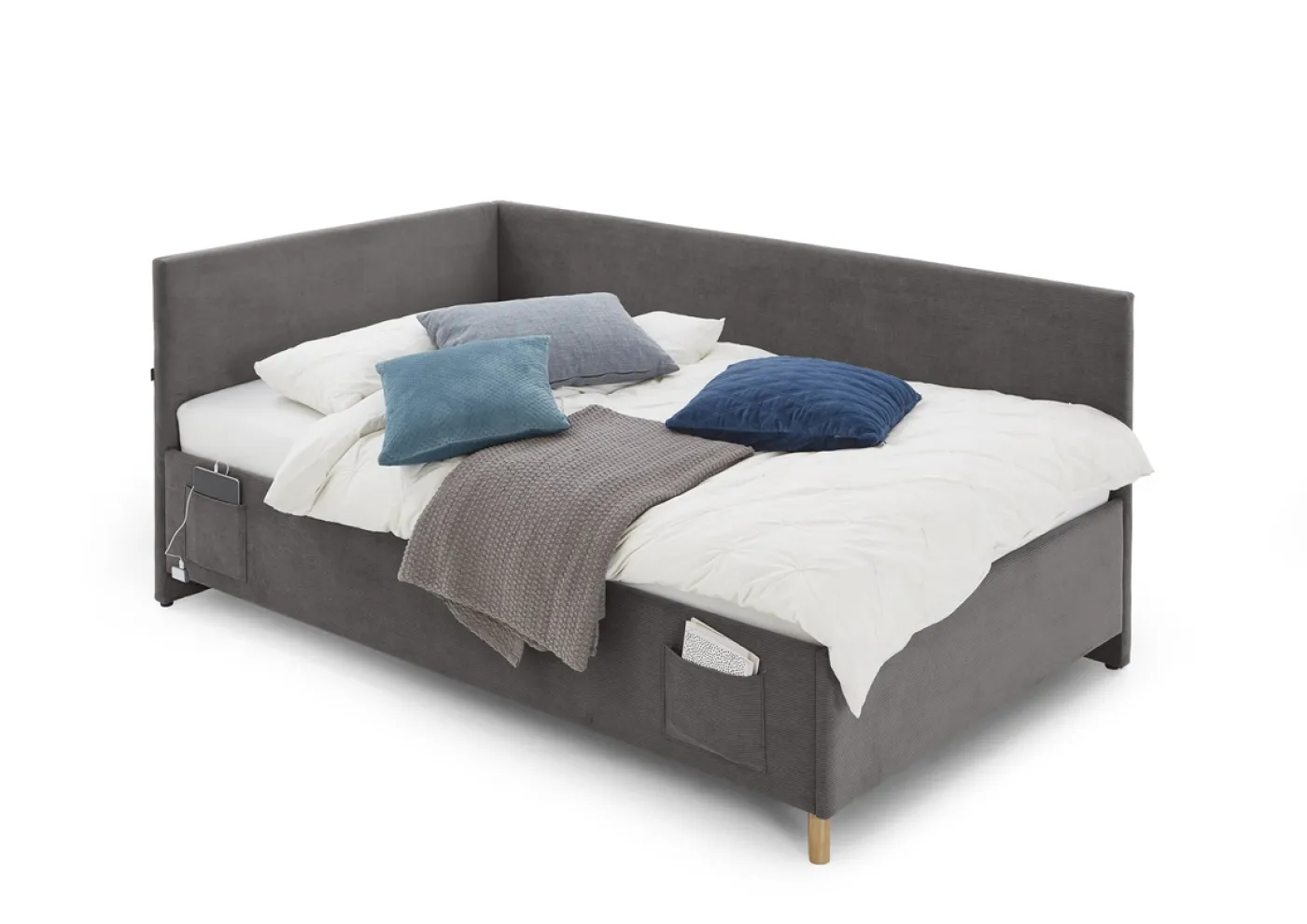 Polsterbett Cool | anthrazit | 140 x 200 cm | mit Rückenteil & mit Matratze