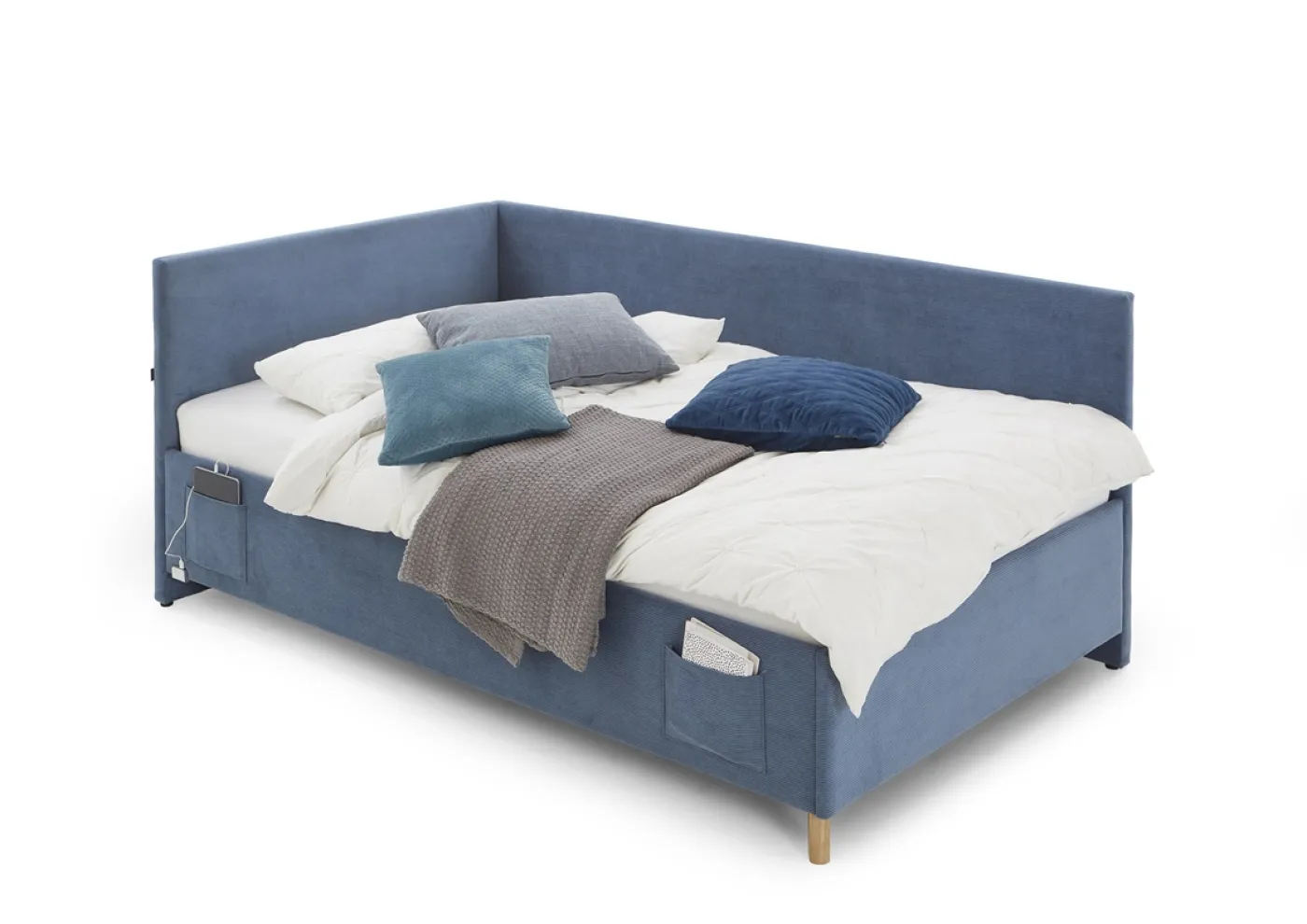 Polsterbett Cool inkl. Bettkasten | ocean | 90 x 200 cm | mit Rückenteil & mit Matratze